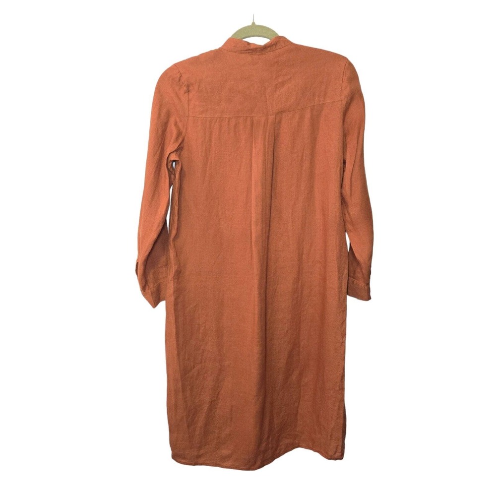 Gran Sasso Womens Linen Lagenlook Pockets Mandarin Neck Rust Brown Dress Sz 40 S - Picture 3 of 7